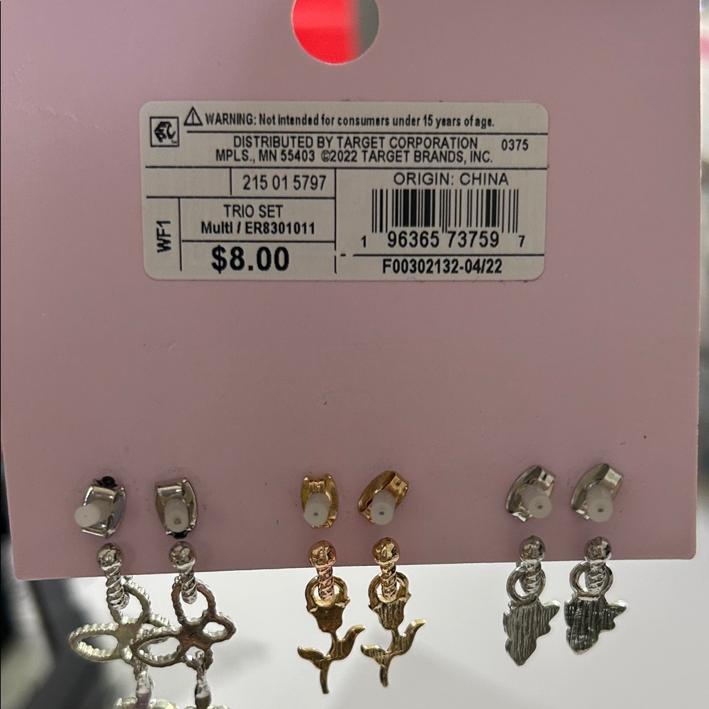 Wild Fable Nickel Free Dangle Hoop Charm Earrings Set of 3 - Picture 2 of 3